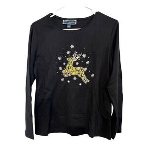 NWT Karen Scott Women's Black Holiday Reindeer Petite Medium